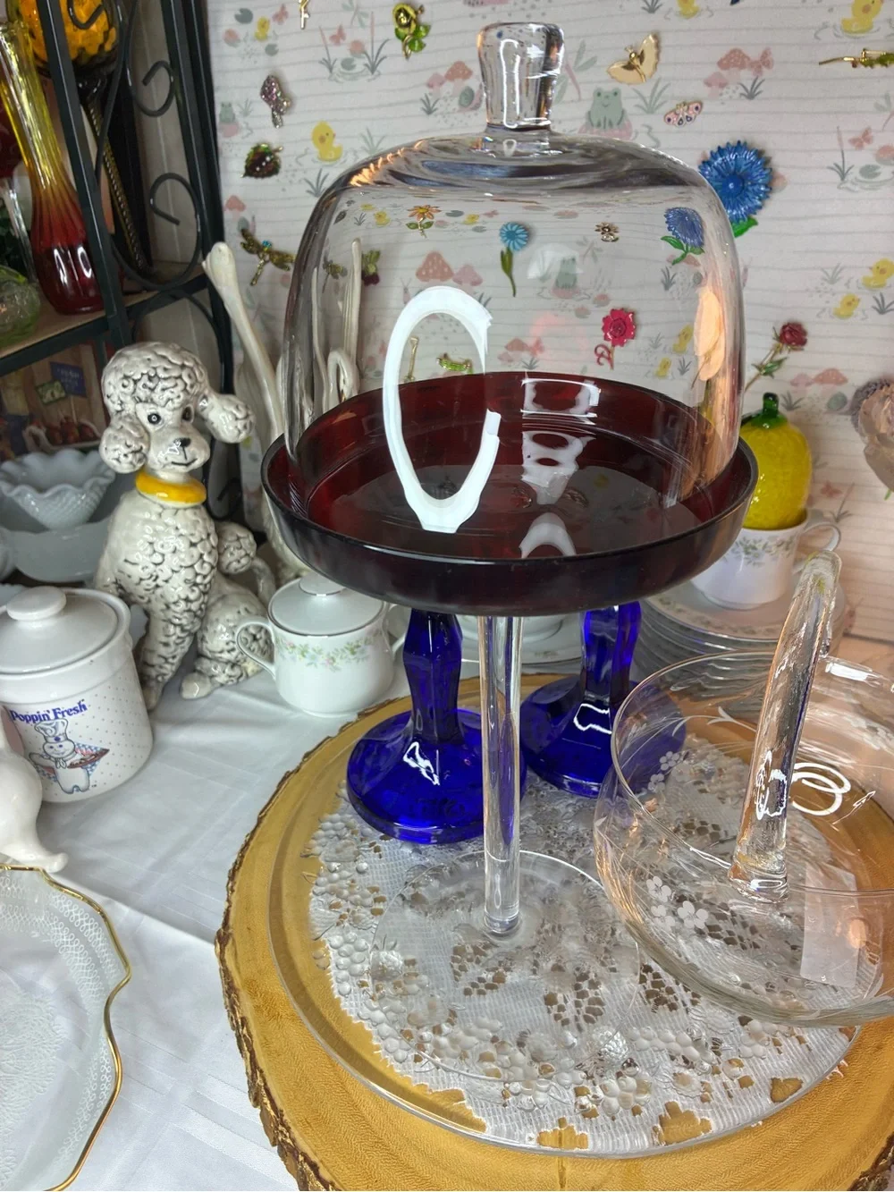 IKEA Glass Cake Dome with Deep Red Base